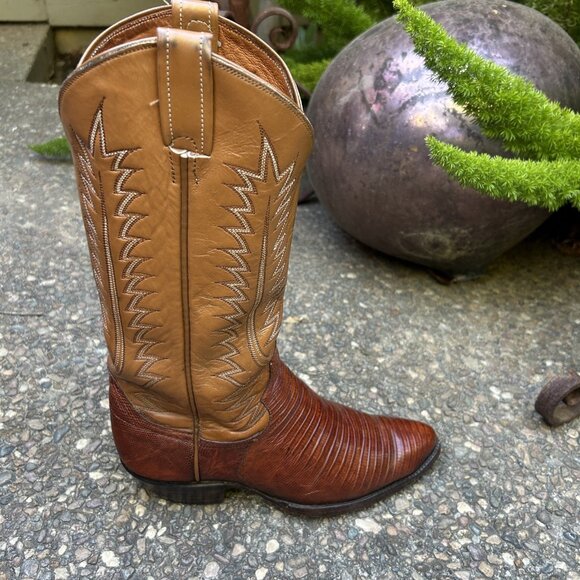 Men's Vintage J840 Teju Lizard Brown Leather Cowboy Boots Size 7B - Picture 7 of 11